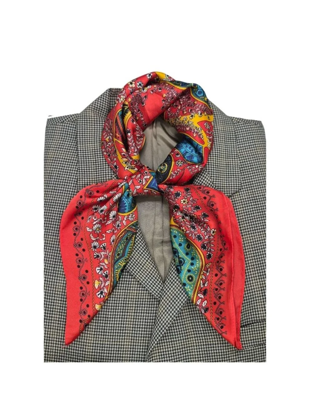 Elegant Luxury Silky Square Scarf Satin Red Tree Leaf Print Bandana Shawl Floral